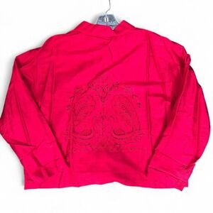 Vintage‎ Chico's Design 100% silk red embroidered beaded button up shirt size 3